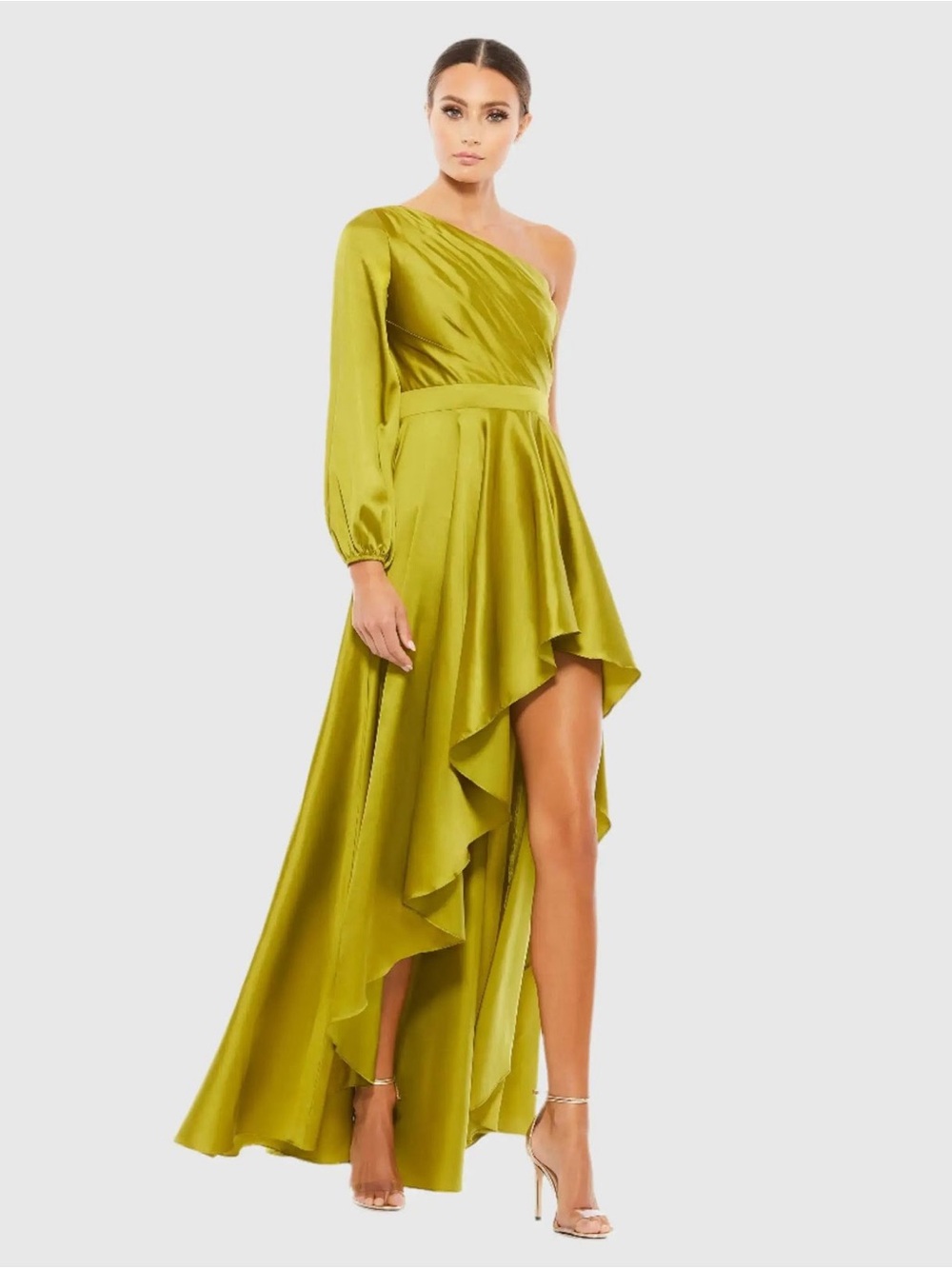 Mac Duggal 49141 Green High Low One Shoulder Flowy Gown Size 6 NWT